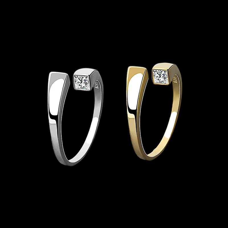 Rectangular Adjustable Ring with Zirconia (925 Sterling Silver)