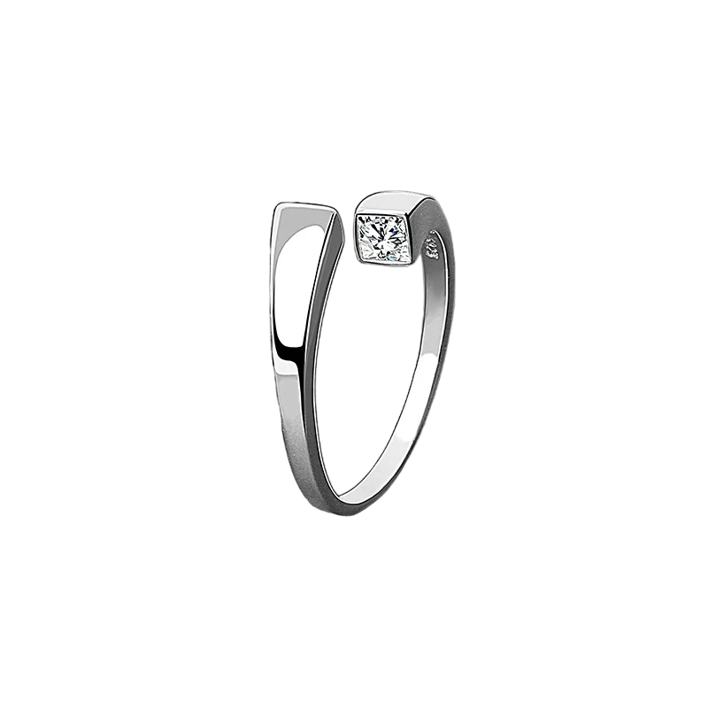 Rectangular Adjustable Ring with Zirconia (925 Sterling Silver)