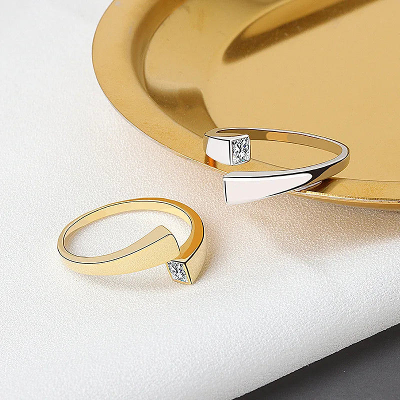 Rectangular Adjustable Ring with Zirconia (925 Sterling Silver)