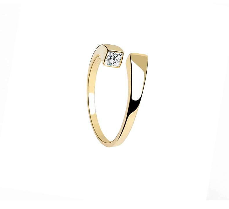 Rectangular Adjustable Ring with Zirconia (925 Sterling Silver)