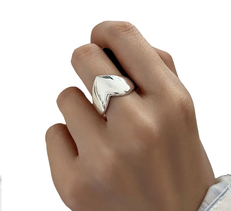 Large Plain Heart Adjustable Ring (9250 Sterling Silver