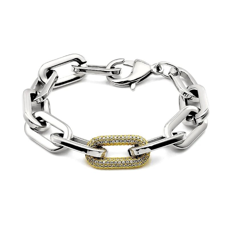 Pulseira Feminina de Elos Grandes com Zircônias