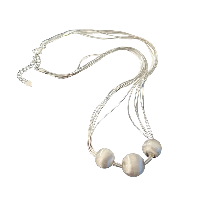 Colar Feminino Fios Snakes Torcidos com 3 Esferas Foscas
