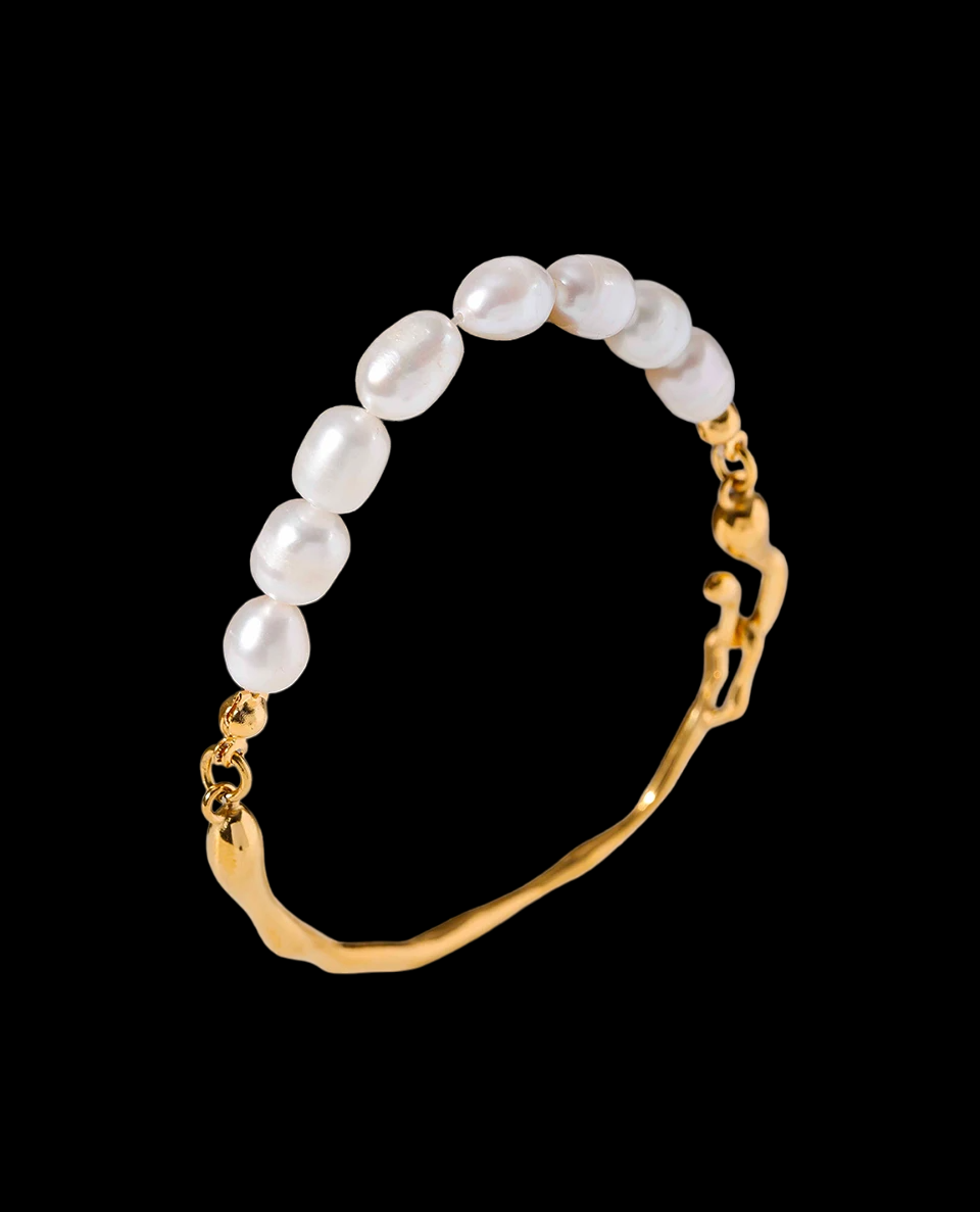 Stainless Steel Bracelet with Baroque Pearls (Agua Doce Pearl)