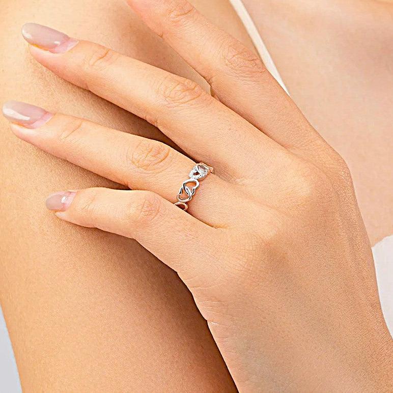 Anel Feminino Ajustável Corações Entrelaçados com Zircônias