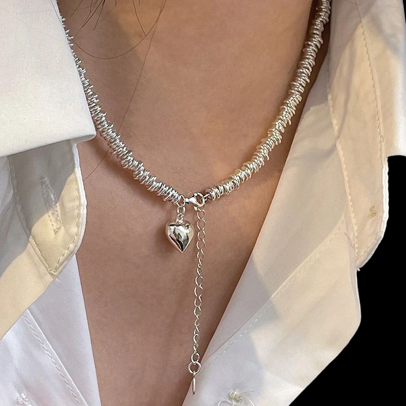 Silver Choker with Links and Heart