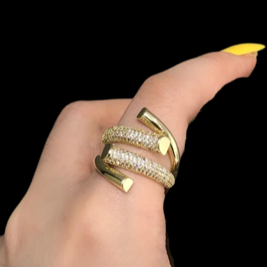 Anel Ajustável Feminino Entrelaçado Cravejado de Zircônias
