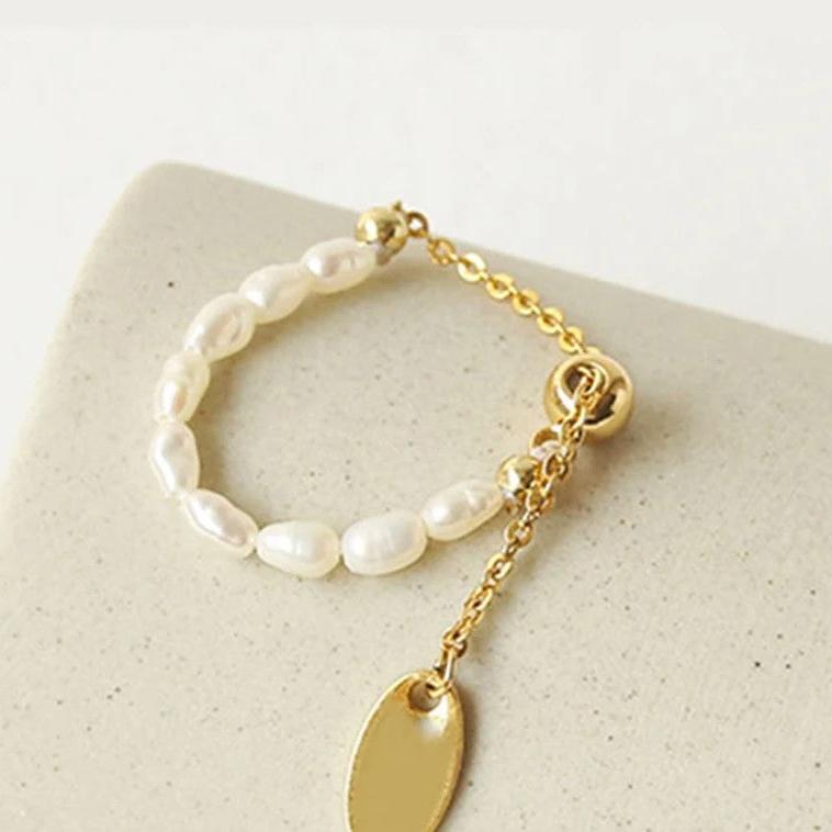 Anel Ajustável Feminino Maleável Pérolas de Água Doce