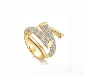 Anel Ajustável Feminino Entrelaçado Cravejado de Zircônias