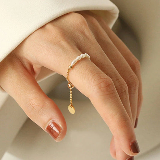 Anel Ajustável Feminino Maleável Pérolas de Água Doce