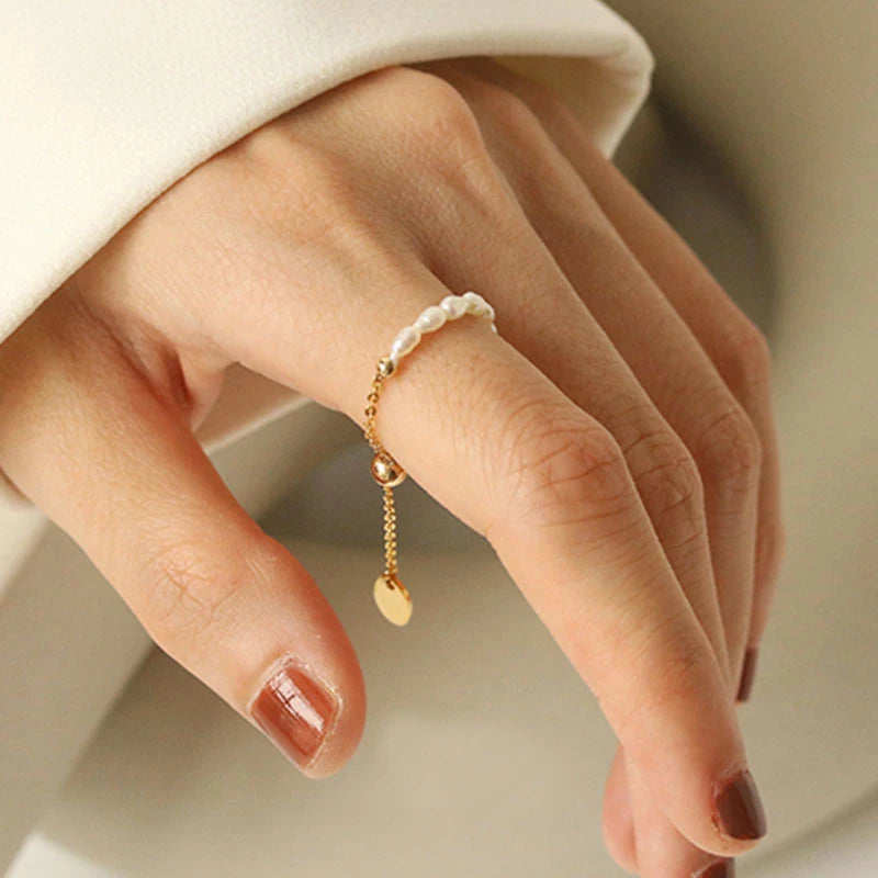 Anel Ajustável Feminino Maleável Pérolas de Água Doce