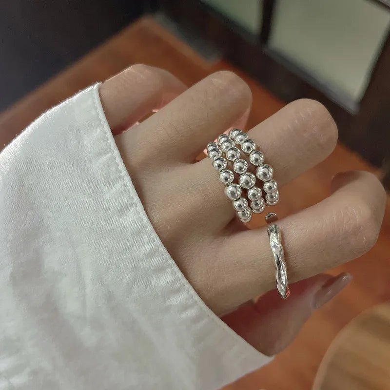 Anel Ajustável Feminino Fileiras de Bolinhas