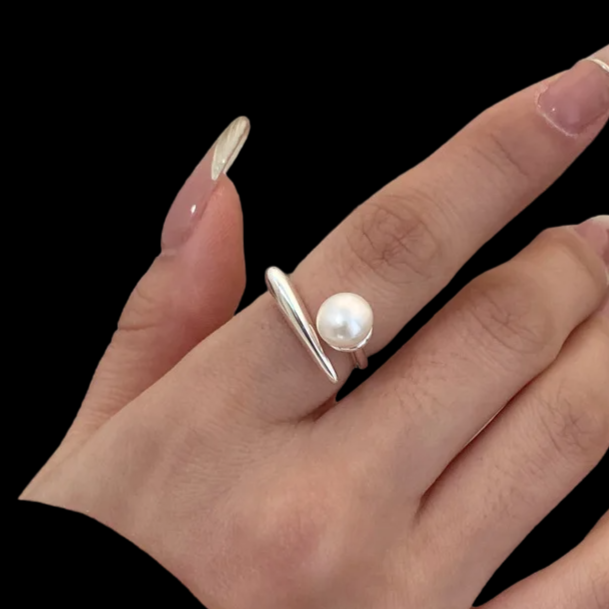 Anel Ajustável Feminino Ponta com Pérola